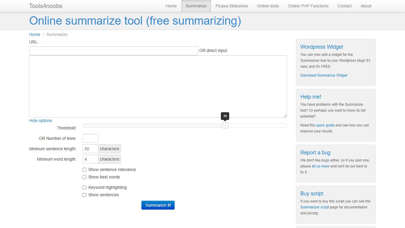 Online summarize tool (free summarizing) - Tools 4 noobs